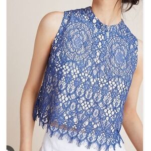 Anthropologie Seen Worn Kept Lace tank‎ blue regal dainty feminine Women SZ 8